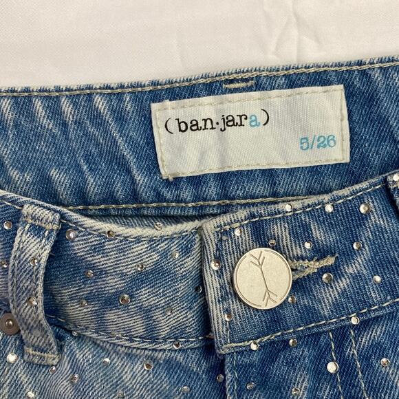 Rhinestone Festival Sparkle Cutoff Distressed Denim Shorts Pockets Sz 5 / 26 - Picture 5 of 10